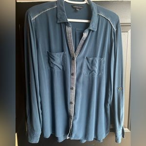 Dark blue women button up shirt